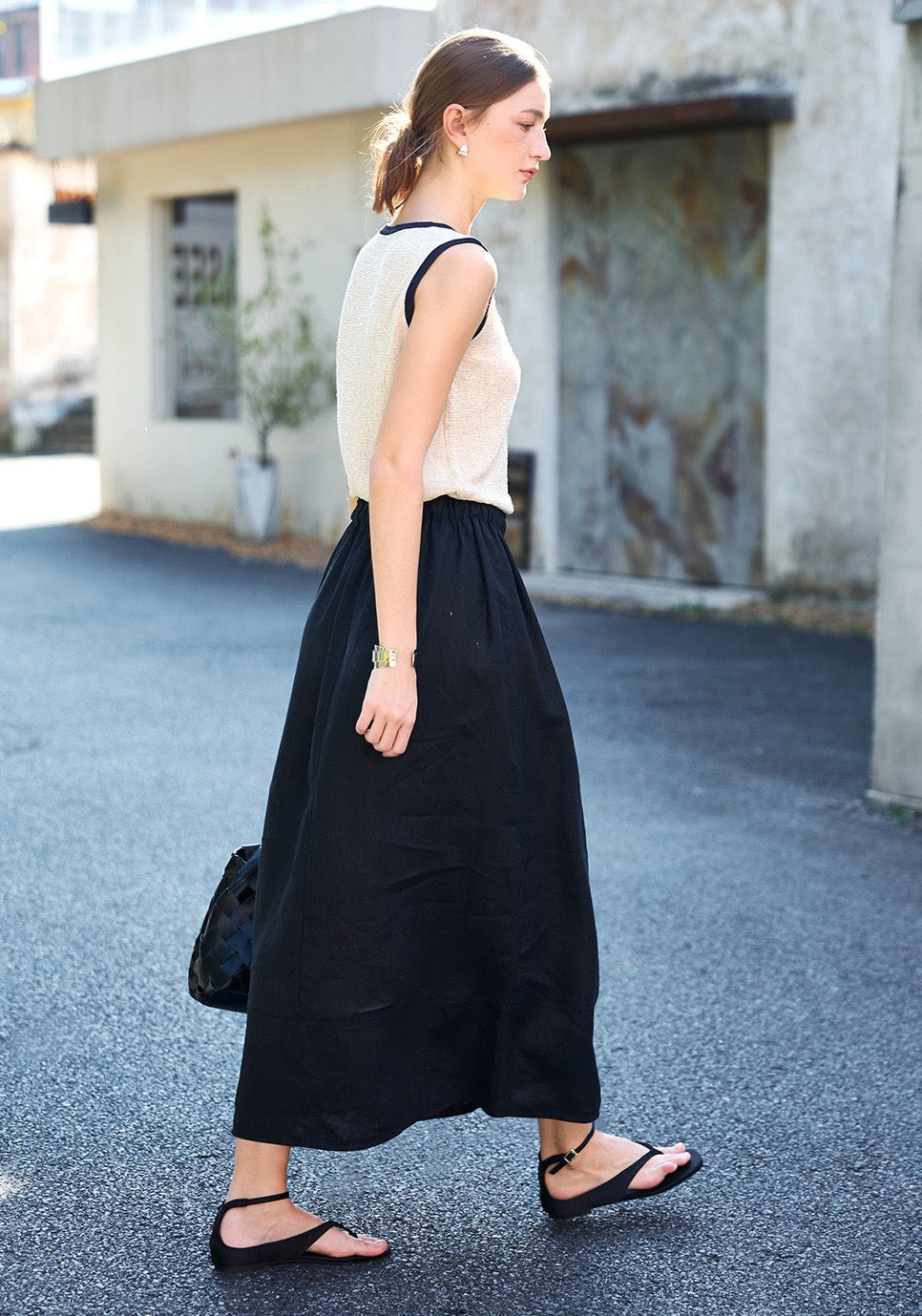 Linen-Blend Knitted Tank Top | Pearl