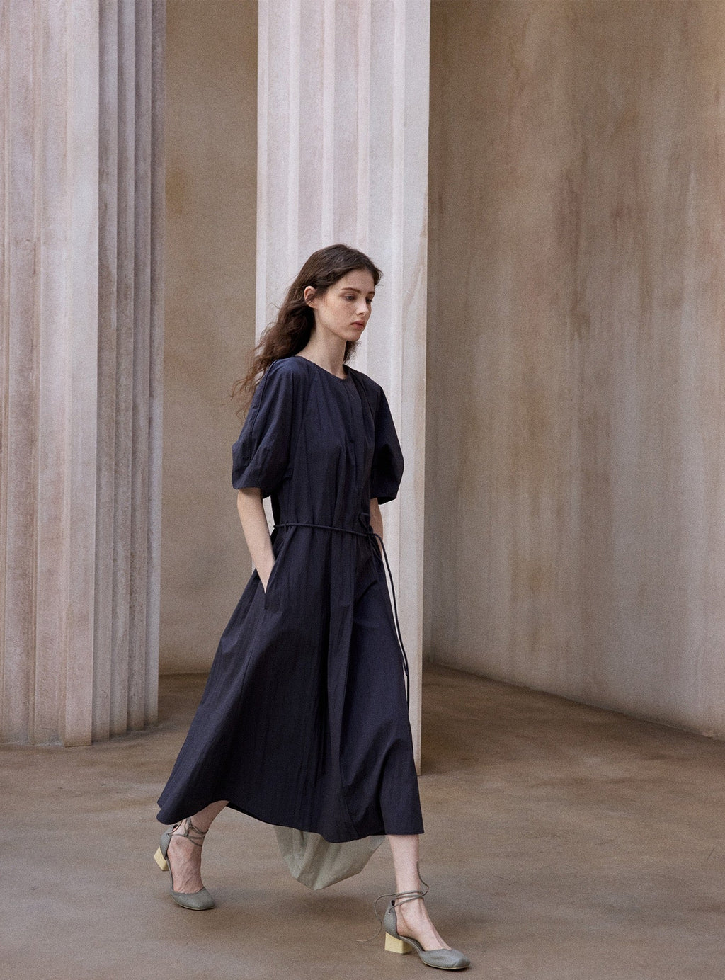 Tranquil | Short-Sleeve Cotton Midi Dress