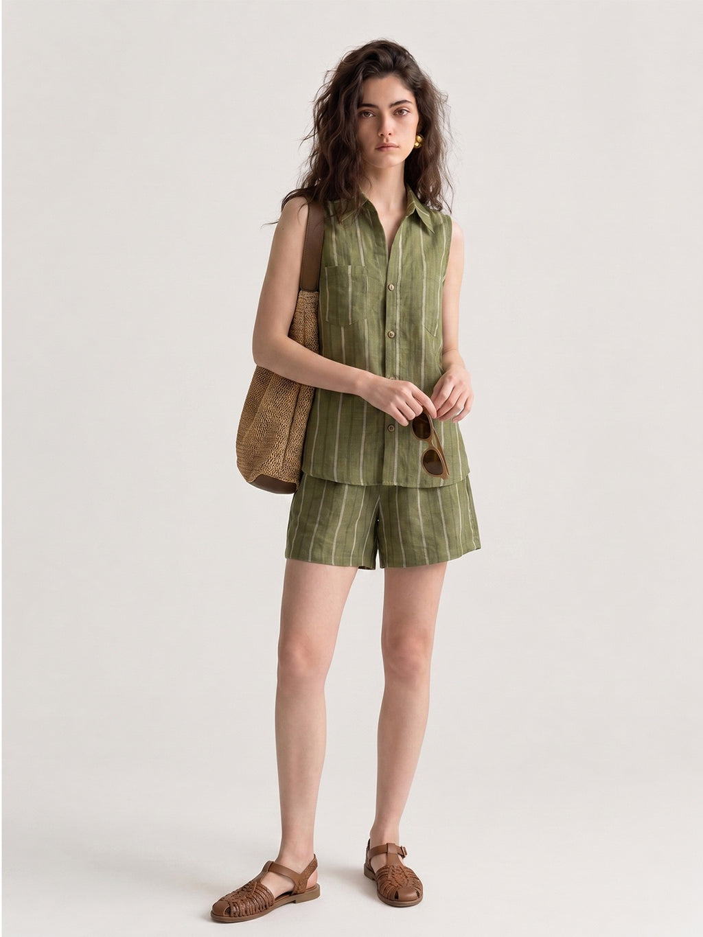 Forest | Casual Linen Vest & Shorts Set