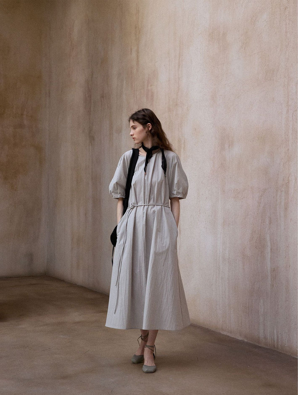 Tranquil | Short-Sleeve Cotton Midi Dress
