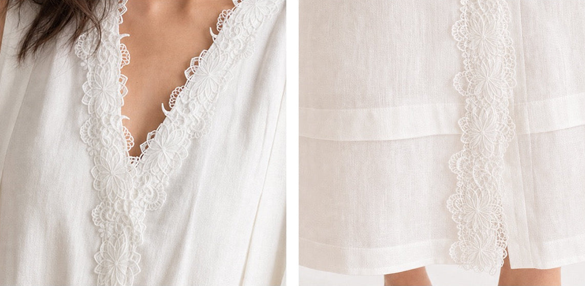 Wind | Lace-Trimmed Linen Midi Dress