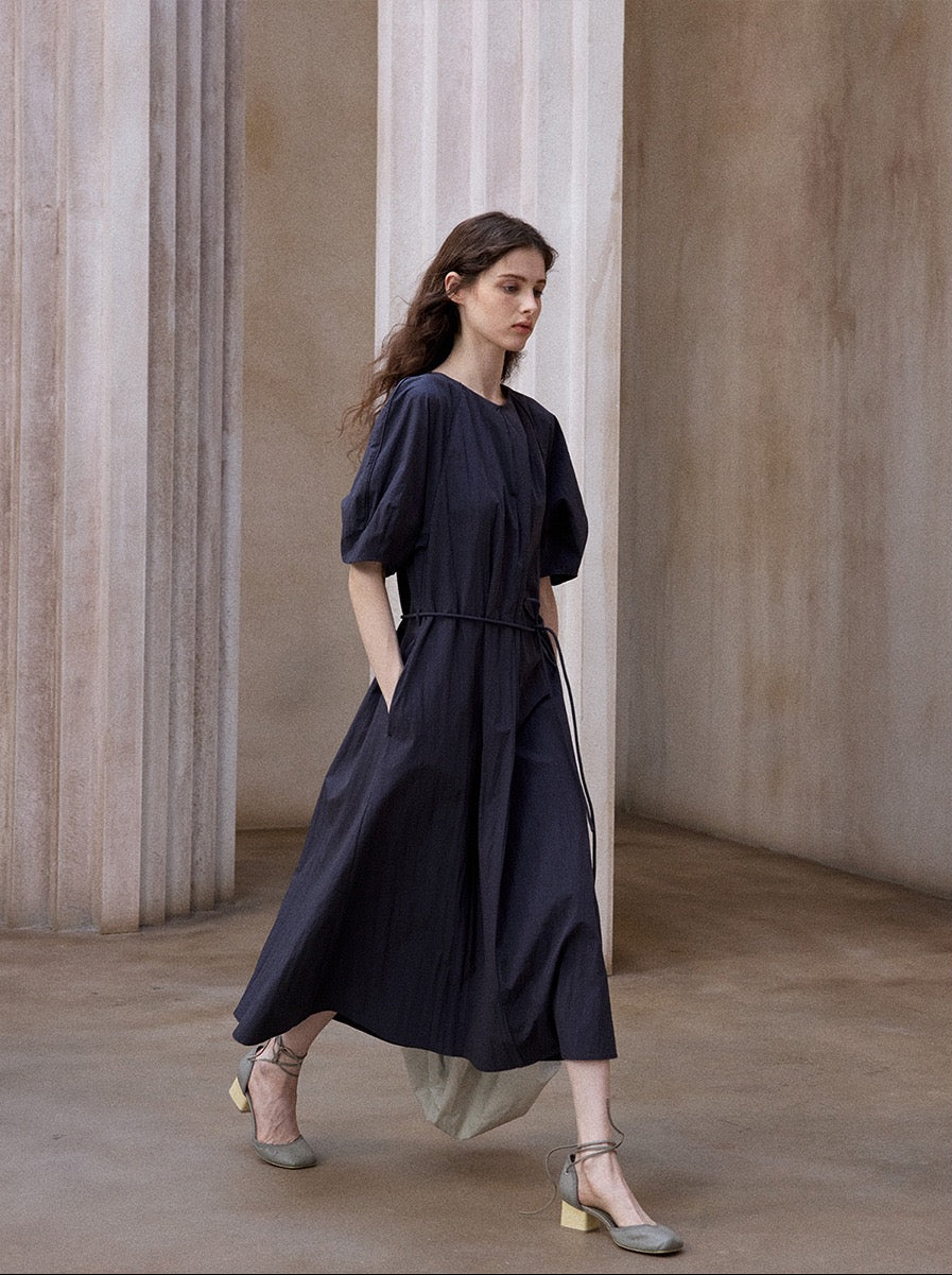 Tranquil | Short-Sleeve Cotton Midi Dress