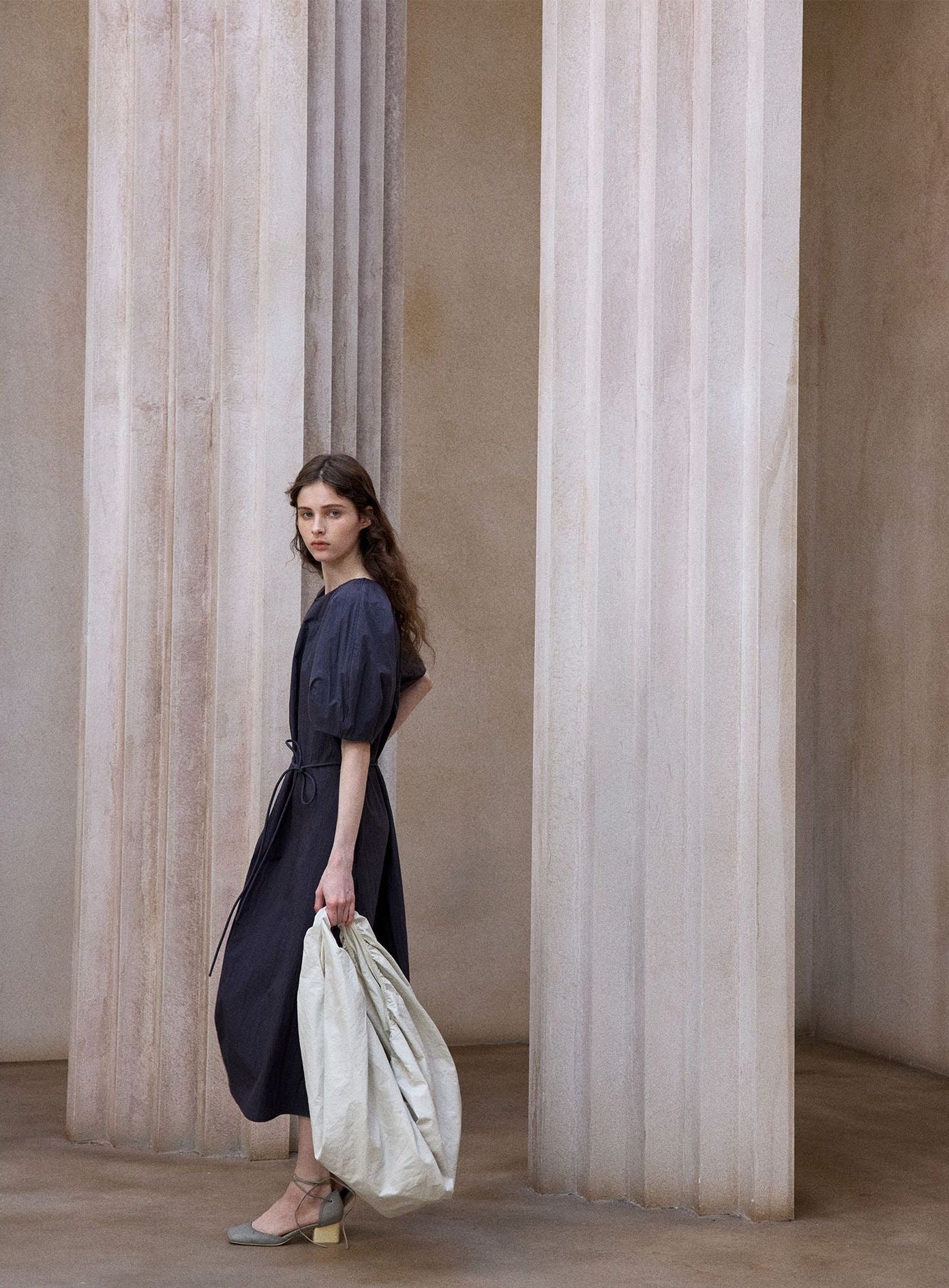 Tranquil | Short-Sleeve Cotton Midi Dress