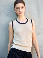 Linen-Blend Knitted Tank Top | Pearl