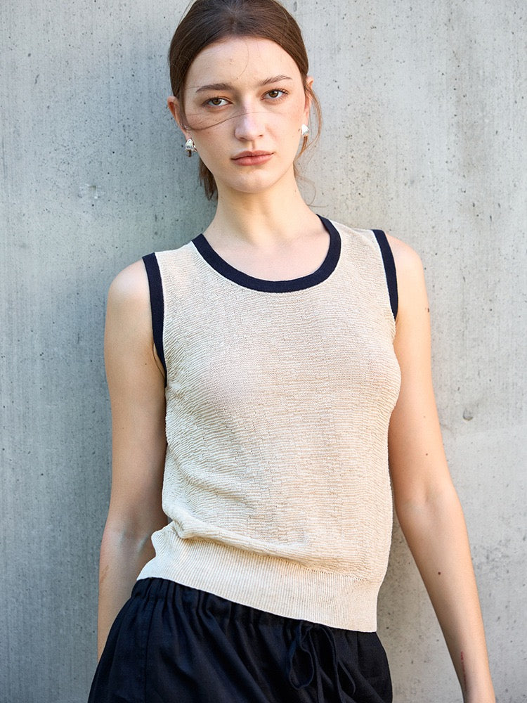 Linen-Blend Knitted Tank Top | Pearl