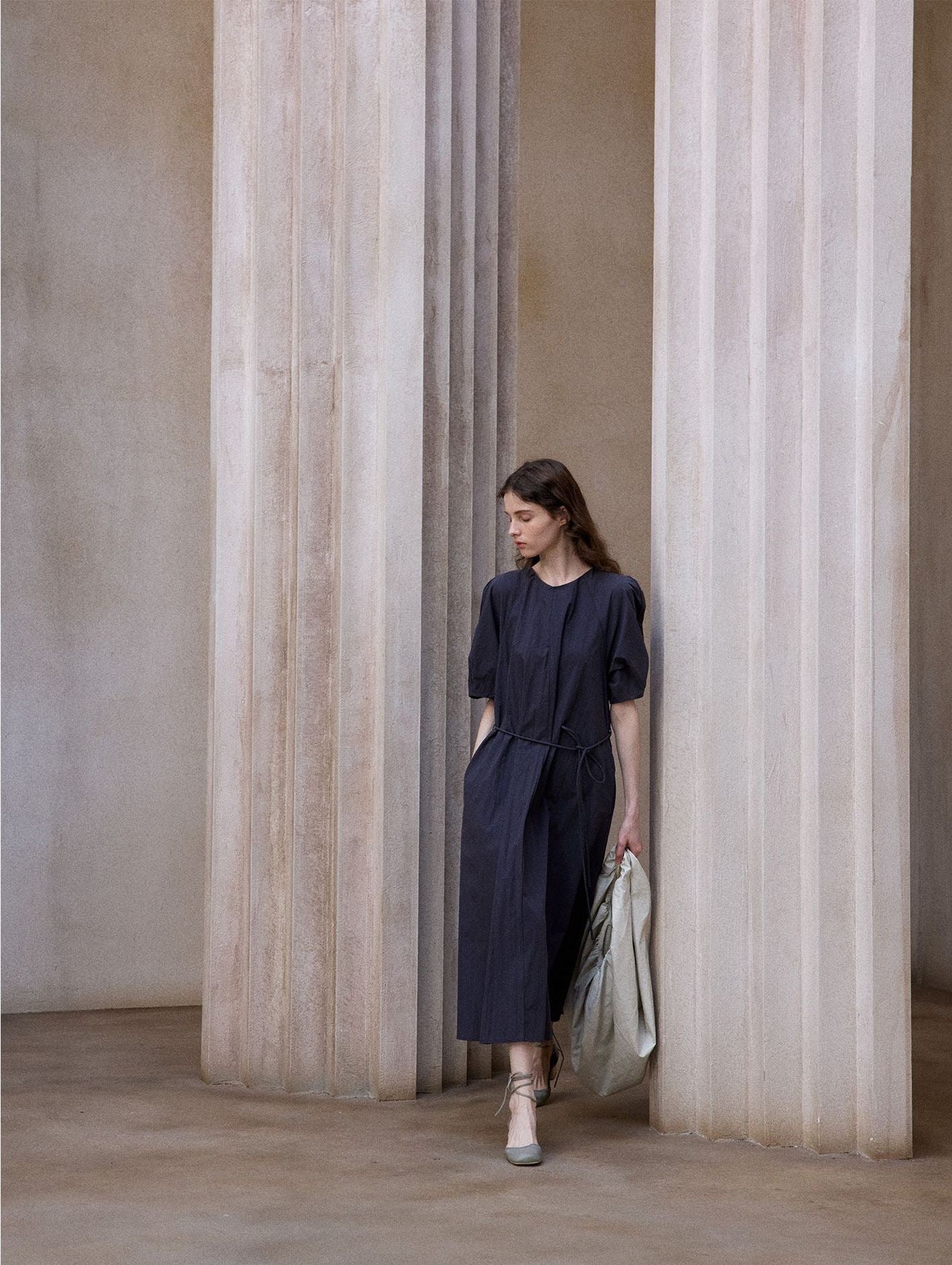 Tranquil | Short-Sleeve Cotton Midi Dress