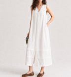 Wind | Lace-Trimmed Linen Midi Dress