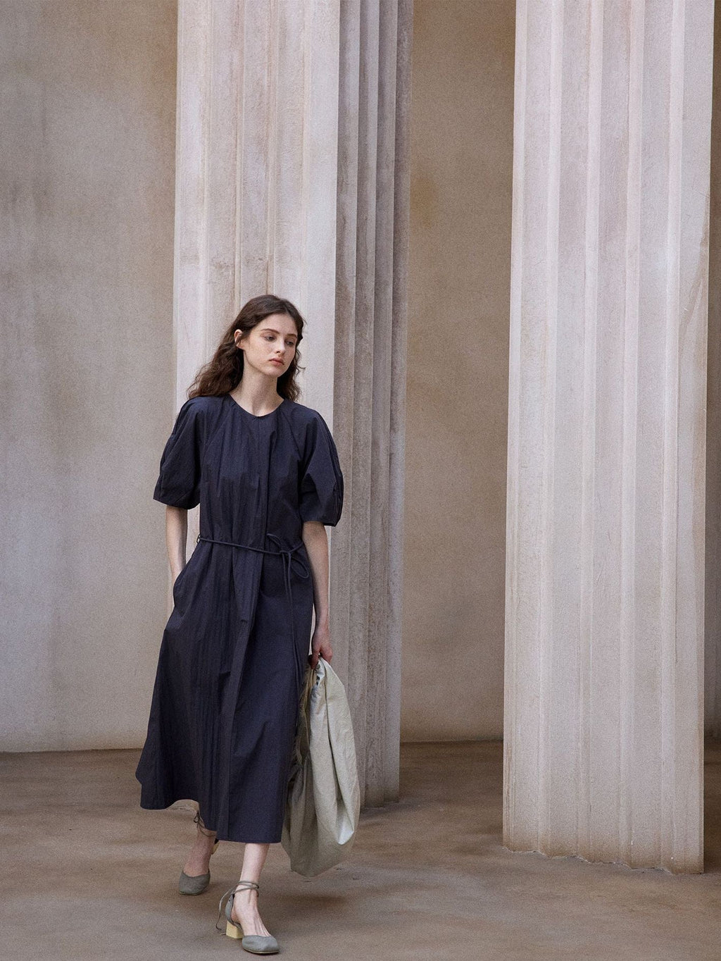 Tranquil | Short-Sleeve Cotton Midi Dress
