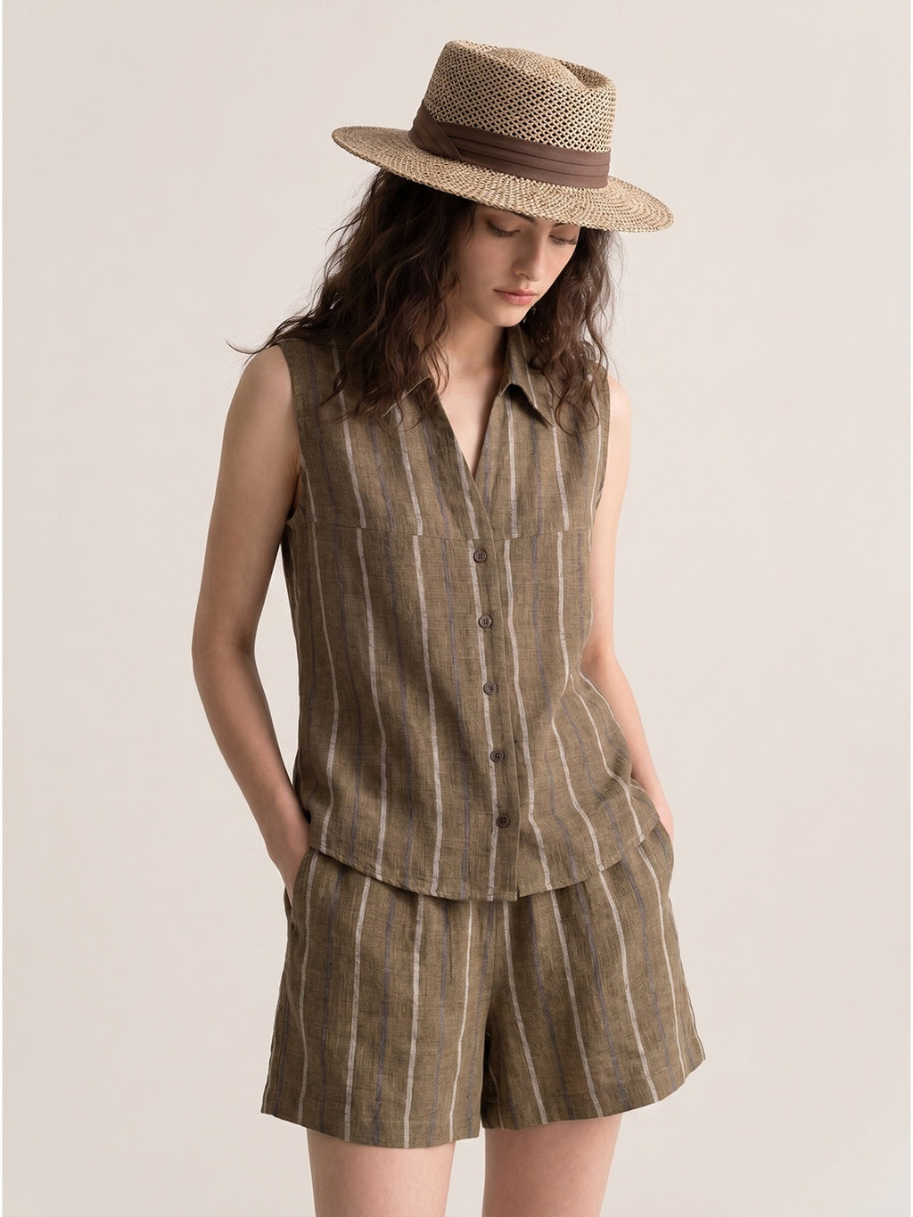 Forest | Casual Linen Vest & Shorts Set