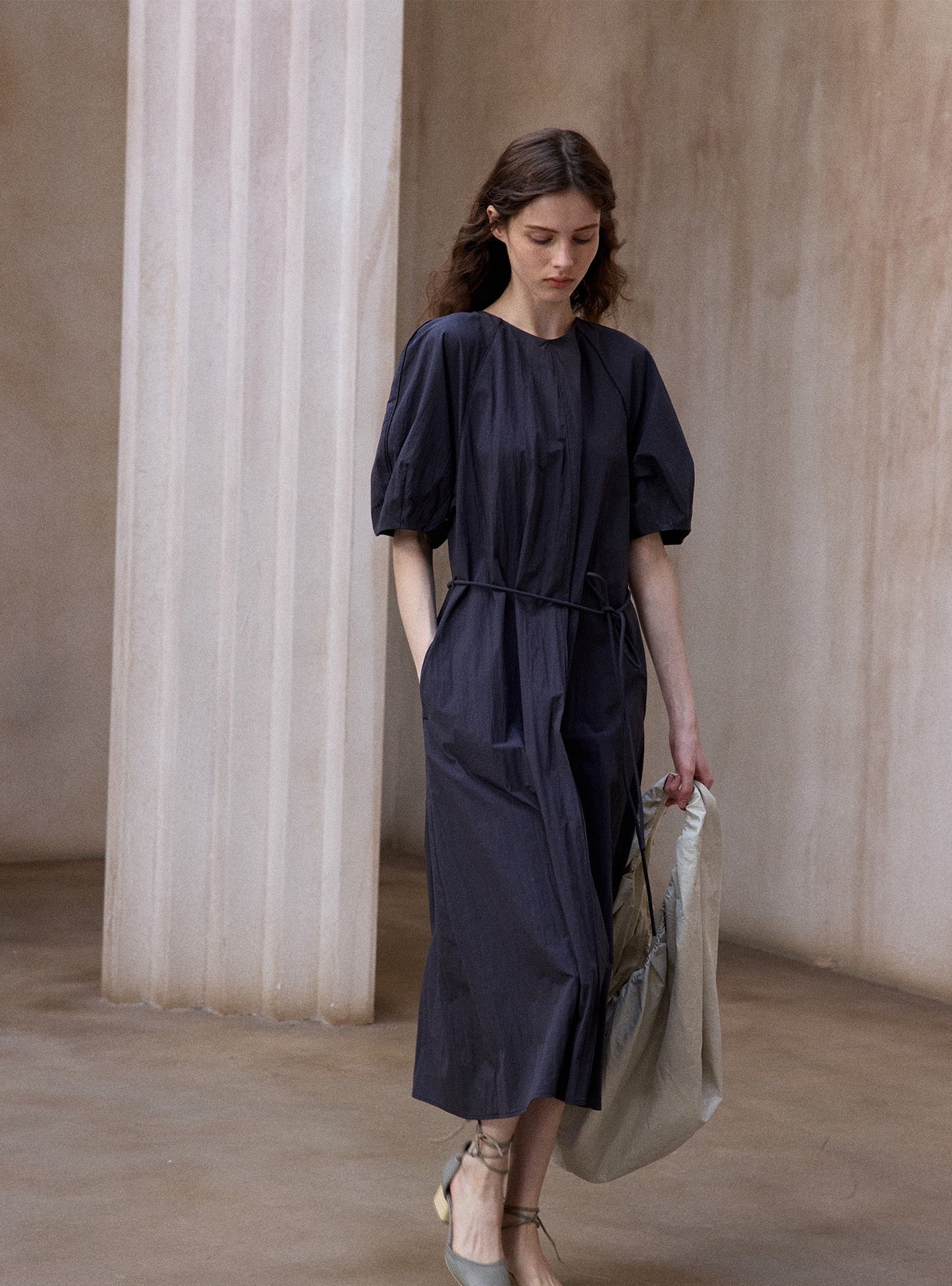 Tranquil | Short-Sleeve Cotton Midi Dress