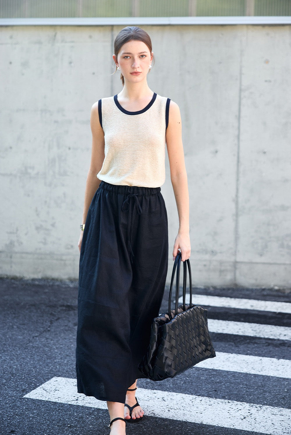 Linen-Blend Knitted Tank Top | Pearl