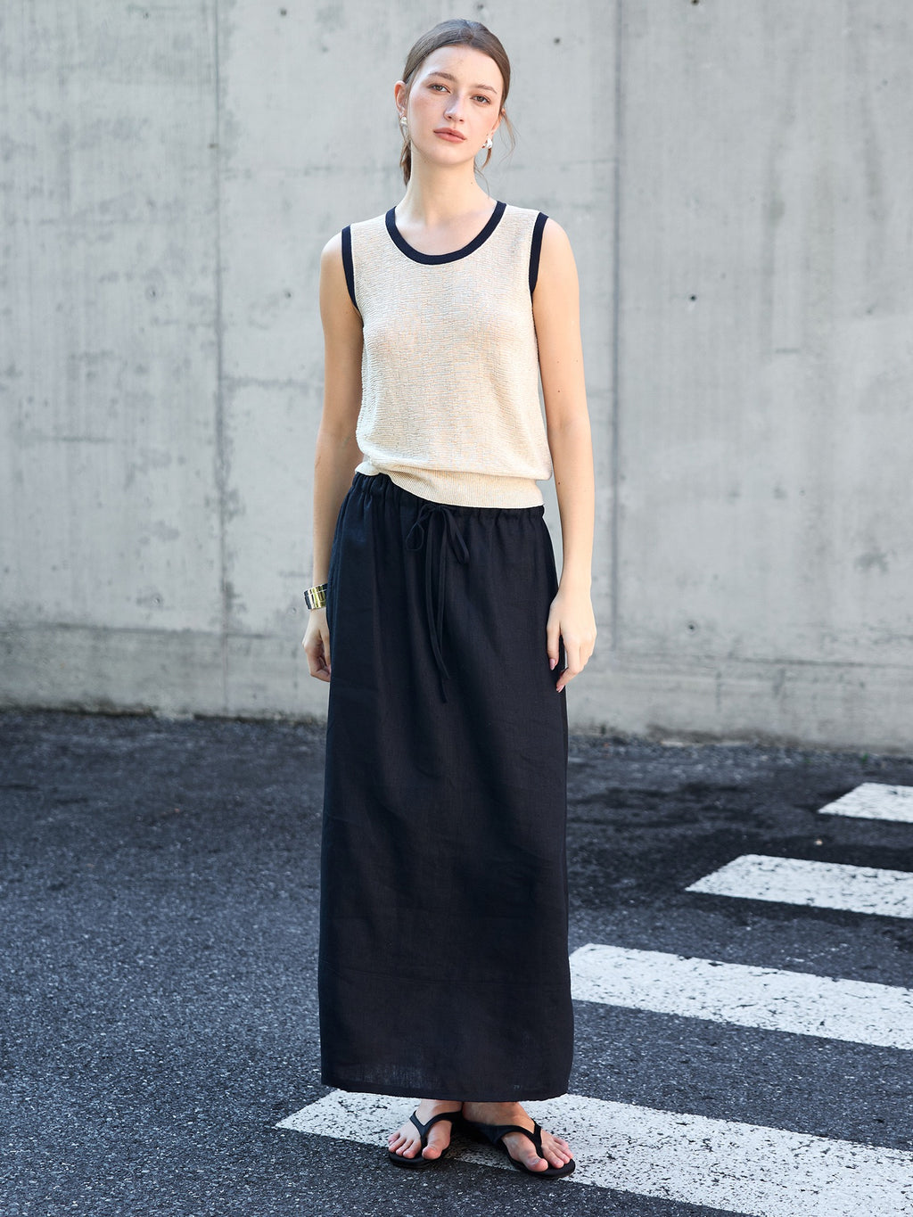 Linen-Blend Knitted Tank Top | Pearl