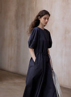 Tranquil | Short-Sleeve Cotton Midi Dress