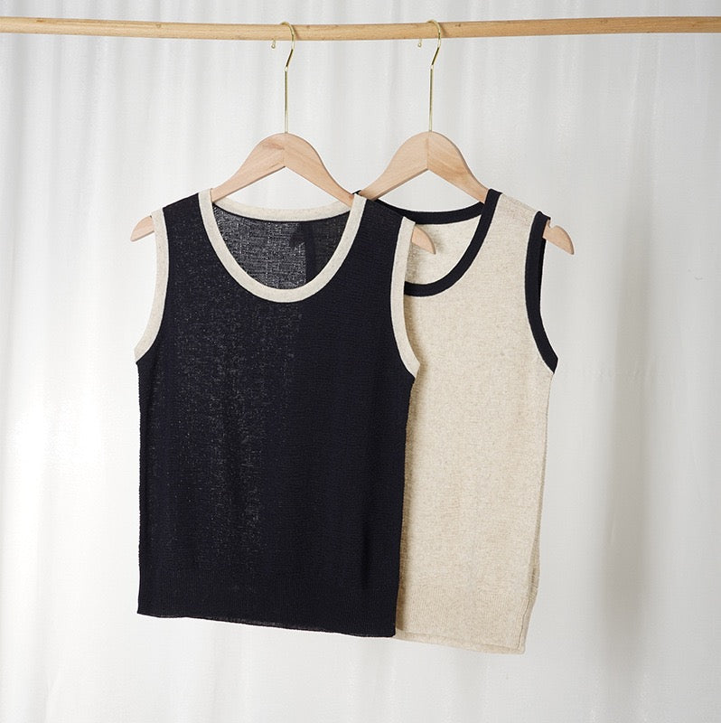 Linen-Blend Knitted Tank Top | Pearl