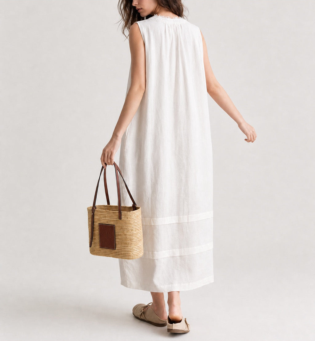 Wind | Lace-Trimmed Linen Midi Dress