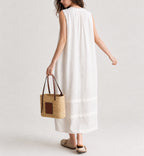 Wind | Lace-Trimmed Linen Midi Dress