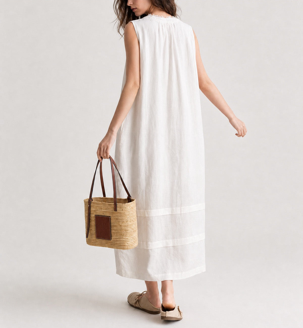 Wind | Lace-Trimmed Linen Midi Dress