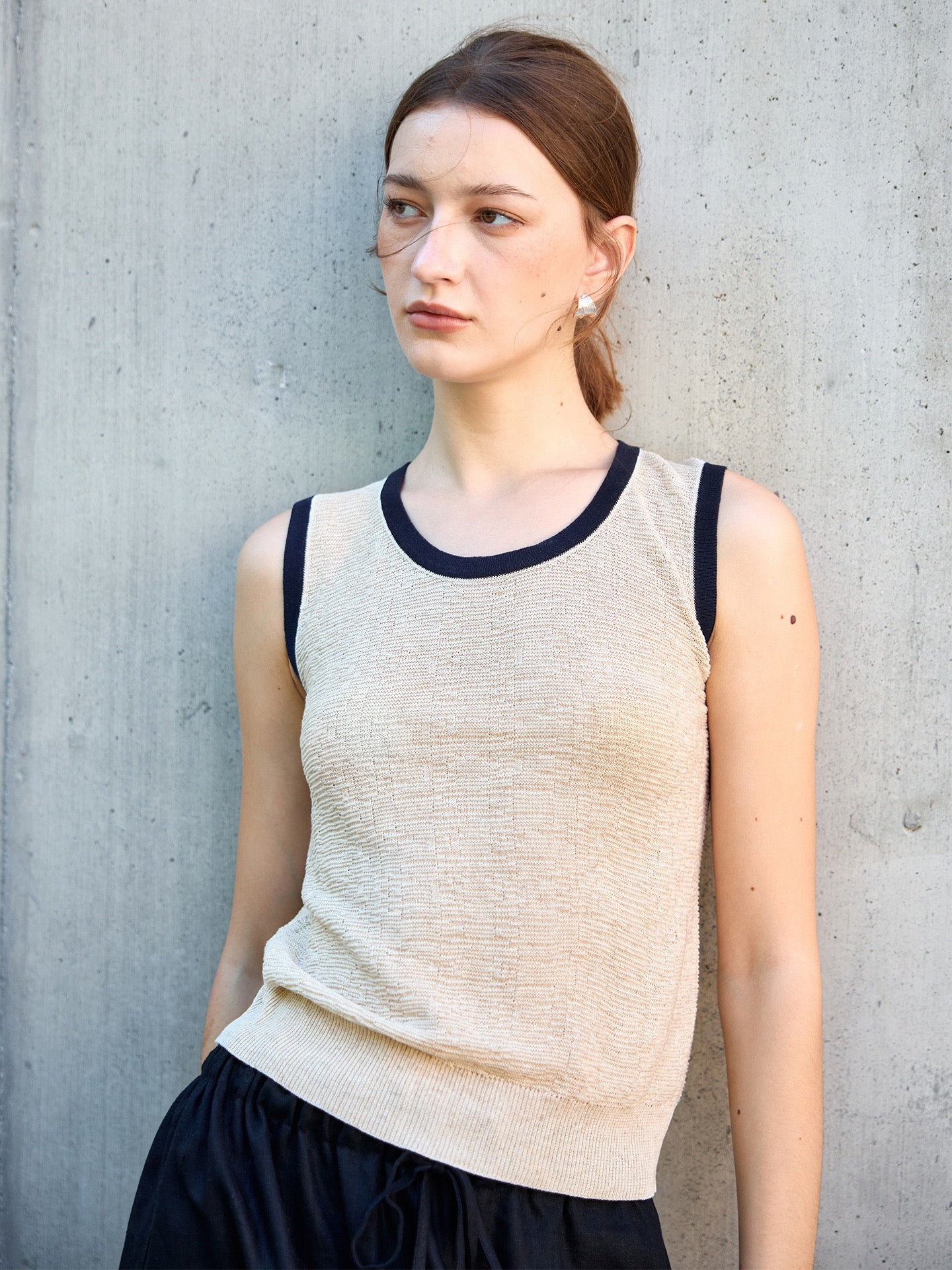 Linen-Blend Knitted Tank Top | Pearl