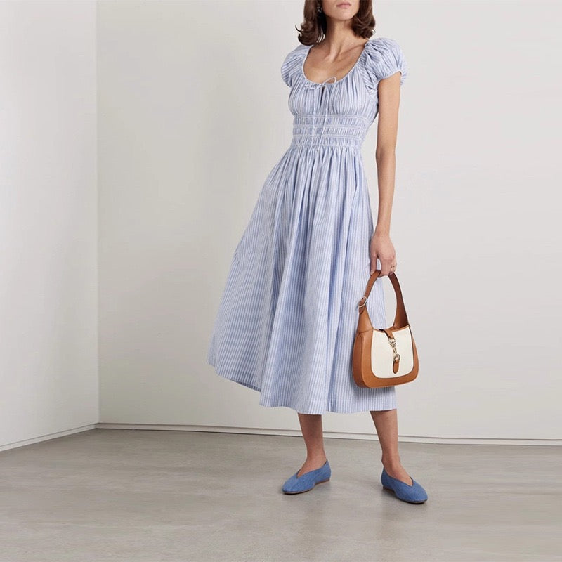 Blue Striped Midi Dress｜Coastal Breeze