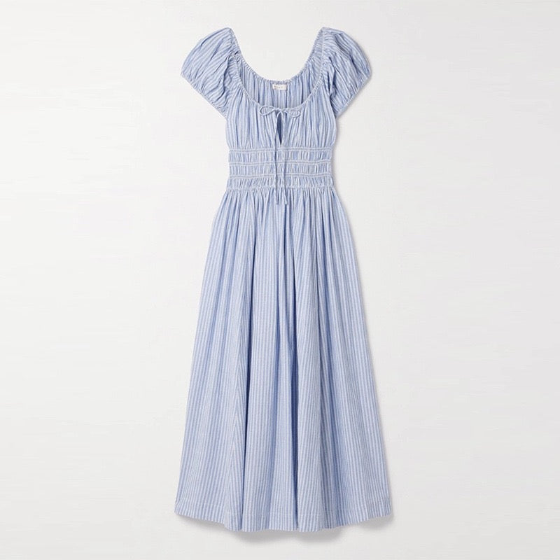 Blue Striped Midi Dress｜Coastal Breeze