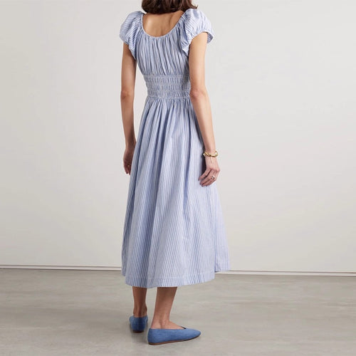 Blue Striped Midi Dress｜Coastal Breeze