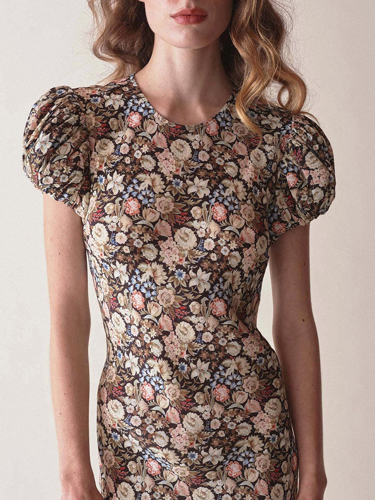 Printed Fitted Maxi Dress｜Vintage Bloom