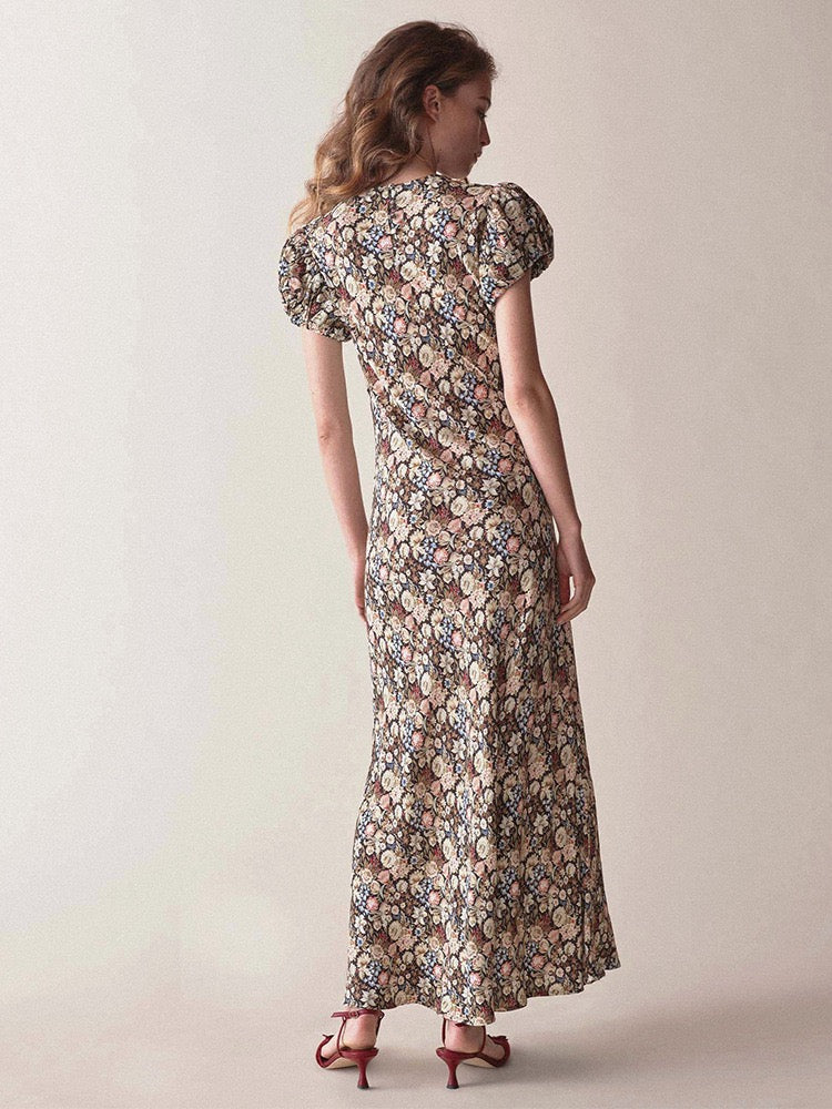 Printed Fitted Maxi Dress｜Vintage Bloom