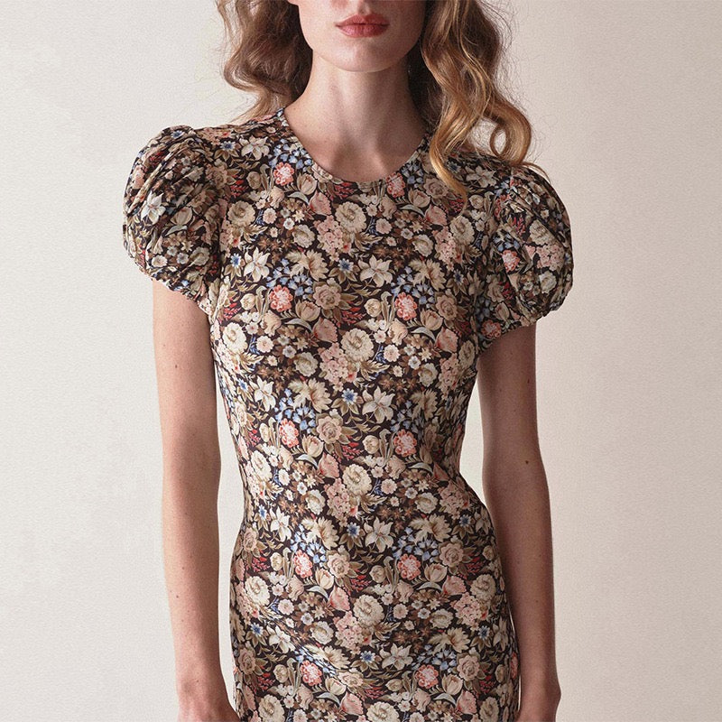 Printed Fitted Maxi Dress｜Vintage Bloom