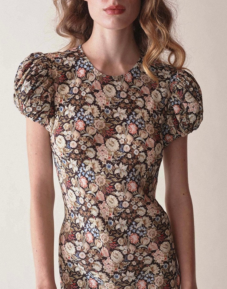 Printed Fitted Maxi Dress｜Vintage Bloom