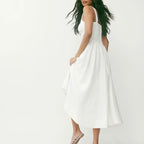 Square-Neck Linen Midi Dress｜Linen Hush