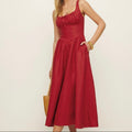 Square-Neck Linen Midi Dress｜Linen Hush