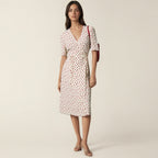 Floral V-Neck Tie Wrap Midi Dress｜Soft Enfold