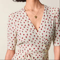 Floral V-Neck Tie Wrap Midi Dress｜Soft Enfold