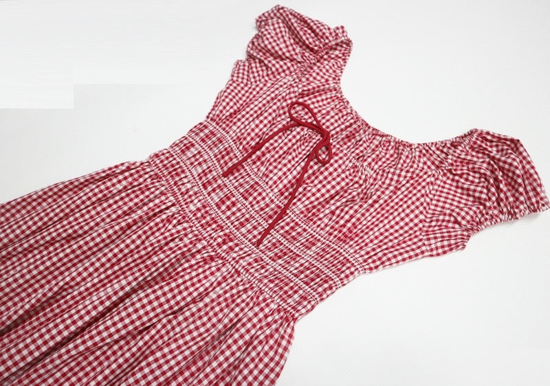 Plaid Cotton Midi Dress｜Grid Mellow