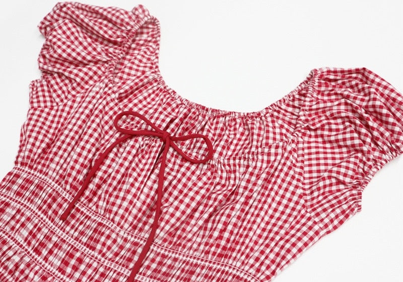 Plaid Cotton Midi Dress｜Grid Mellow