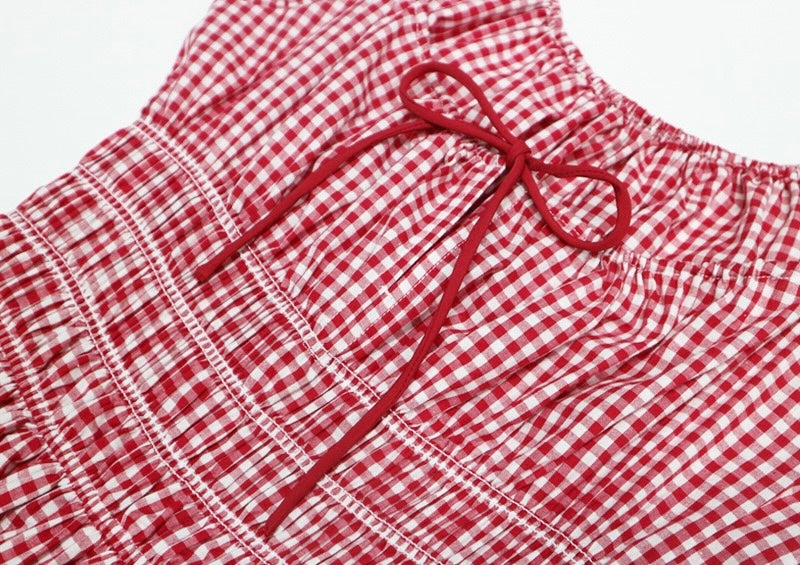 Plaid Cotton Midi Dress｜Grid Mellow