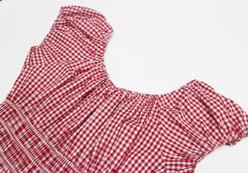 Plaid Cotton Midi Dress｜Grid Mellow