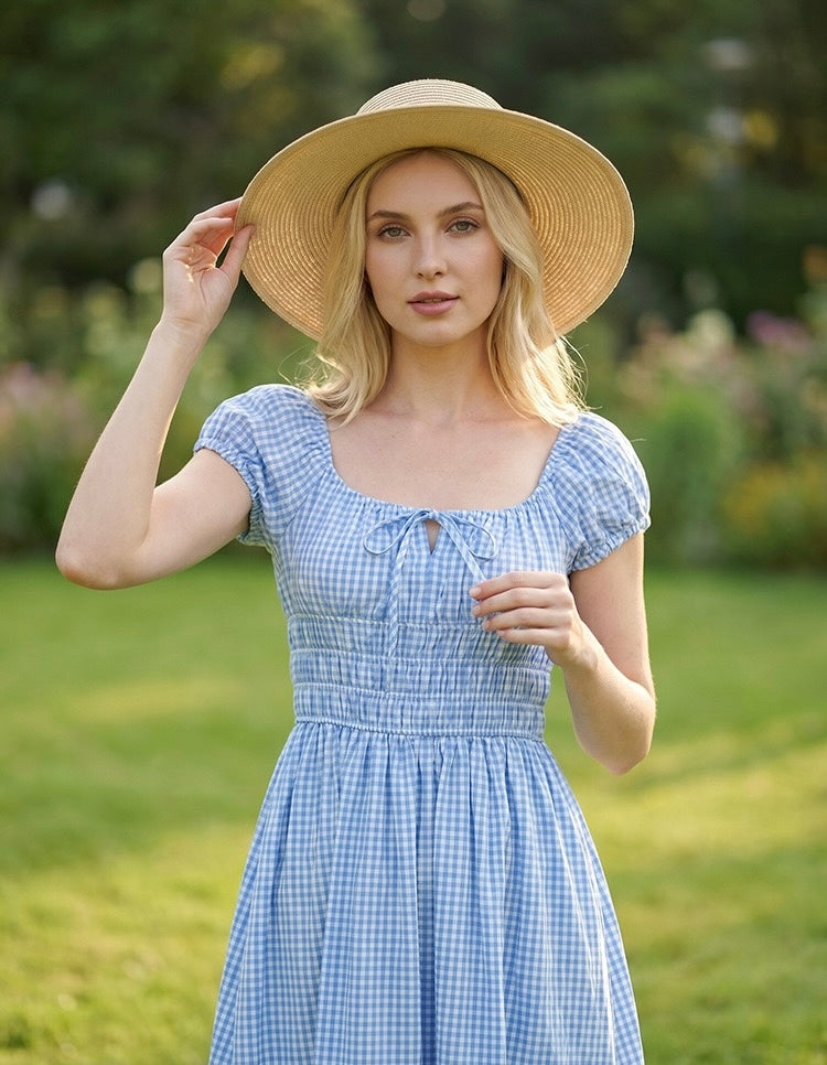 Plaid Cotton Midi Dress｜Grid Mellow
