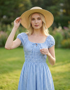 Plaid Cotton Midi Dress｜Grid Mellow