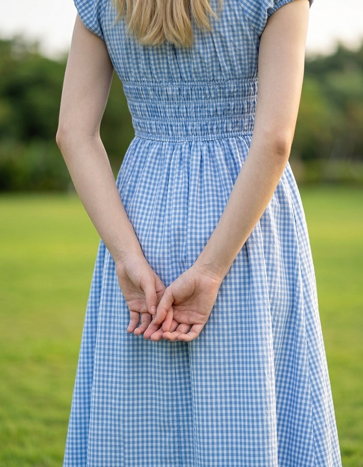 Plaid Cotton Midi Dress｜Grid Mellow