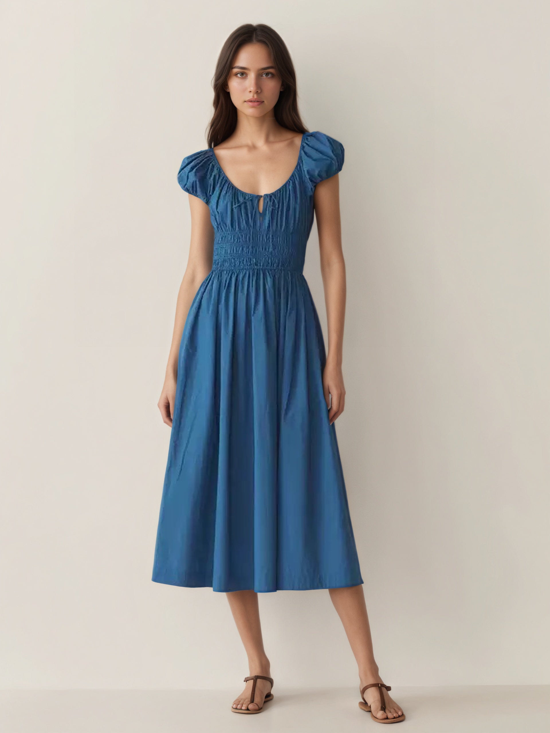 French-Inspired Tie-Front Smocked Midi Dress | Pure Grace