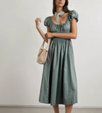 French-Inspired Tie-Front Smocked Midi Dress | Pure Grace