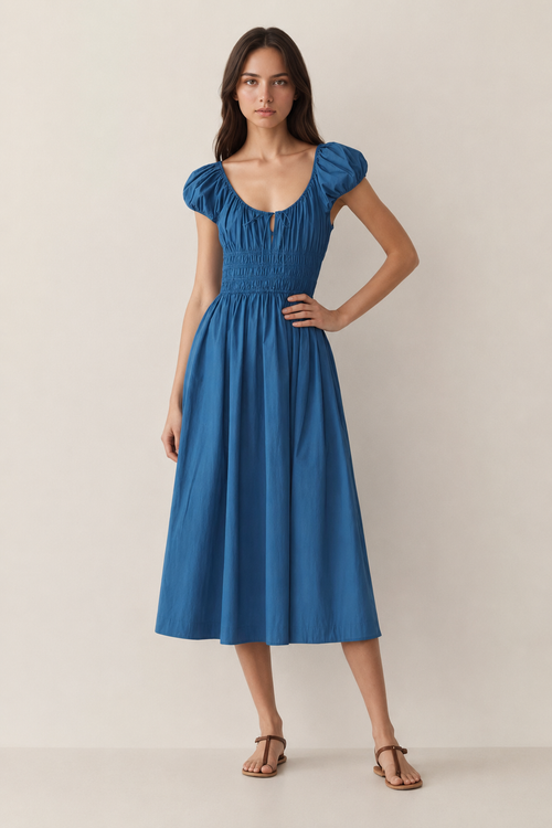 French-Inspired Tie-Front Smocked Midi Dress | Pure Grace