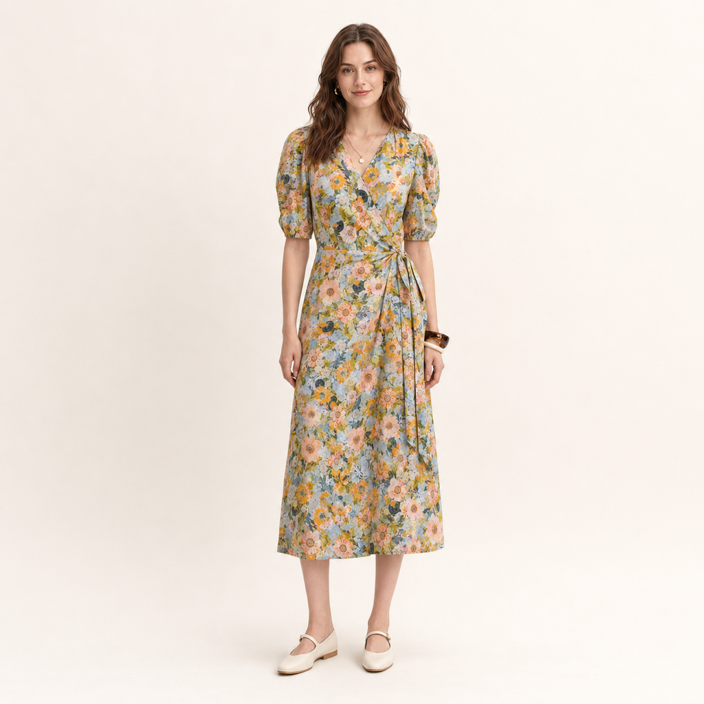 Flower | Cotton Printed Midi Dress | exclusive print