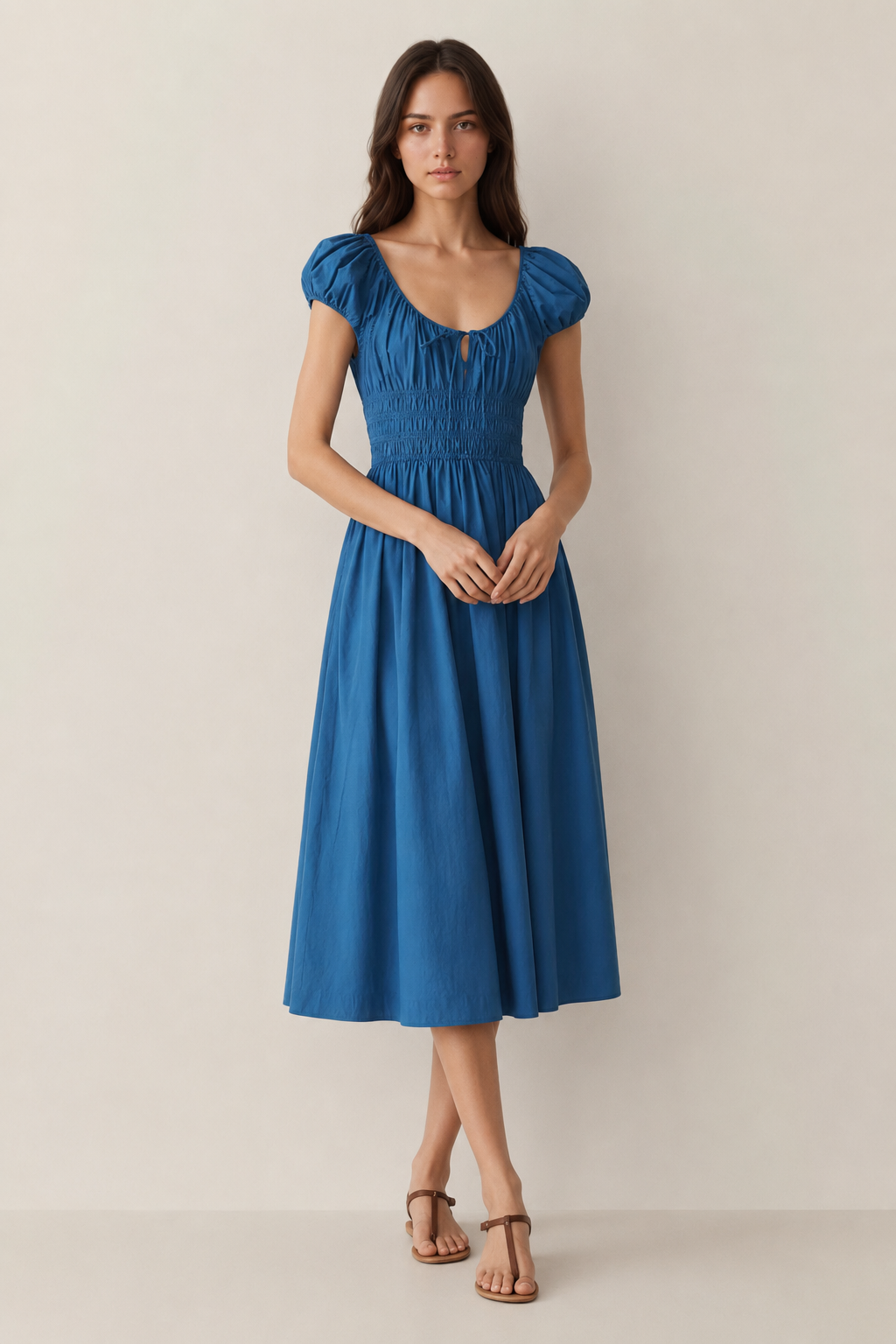 French-Inspired Tie-Front Smocked Midi Dress | Pure Grace