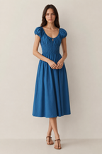 French-Inspired Tie-Front Smocked Midi Dress | Pure Grace