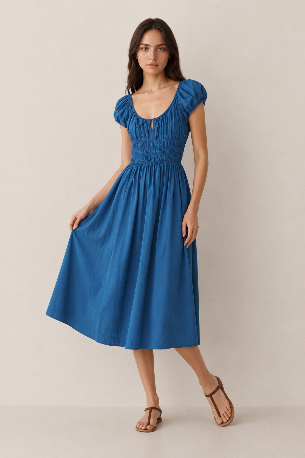 French-Inspired Tie-Front Smocked Midi Dress | Pure Grace